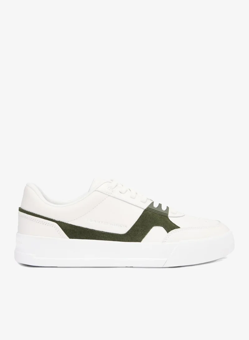 Leather Contrast Panel Court Trainers